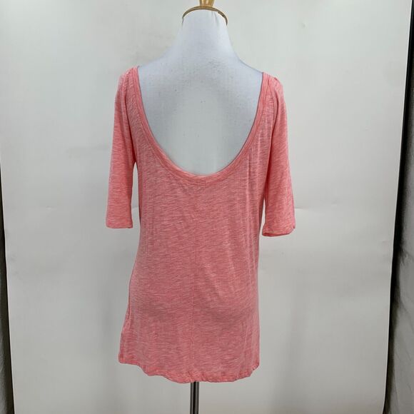 Gap Ballet Pink Tunic Top Womens L Large Mid Sleeves Low Cut Back Cotton Stretch - Picture 3 of 10